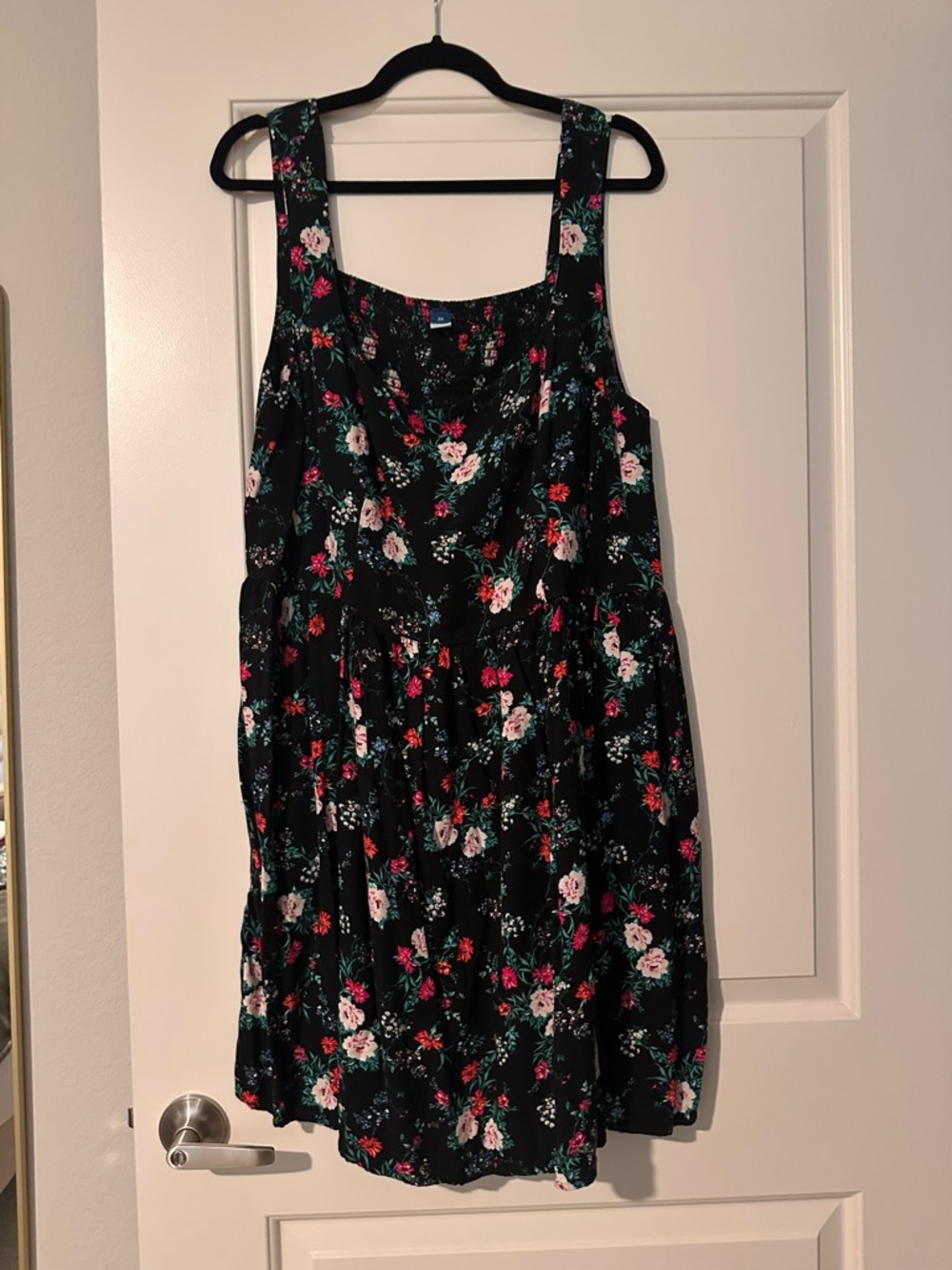 Old Navy Black Floral Dress with Pink & White Blooms